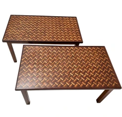 Pair of Mid-Century Modern Side Tables with Mosaic Inlaid Tops, 1960s